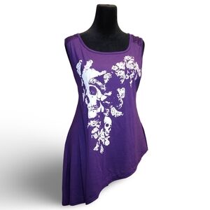 ❥Purple Skull Lace Back Sleeveless Tunic Top Wide Strap Women's Gothic Casual